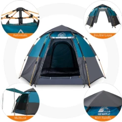 Hewolf 3-5 Person Automatic System Large Outdoor Camping Tent -Roam Ready MON 1789 BLU 8
