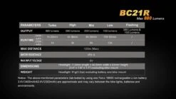 Fenix BC21R USB Rechargable Bicycle Light 880 Lumens 29 Fenix BC21R USB Rechargable Bicycle Light 880 Lumens -Roam Ready Runtime chart BC21R 59457.1472653731